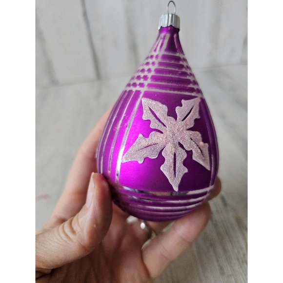 Radko shiny Brite purple leaf teardrop vintage ornament Xmas tree - Picture 4 of 9